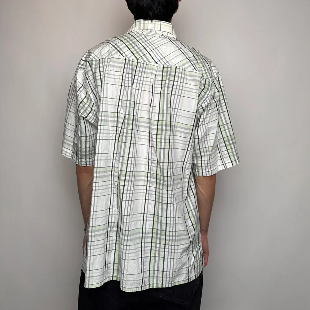 Southpole Mens XL Short Sleeve Button Down Shirt Plaid Lime Green Y2K Baggy - Picture 3 of 11